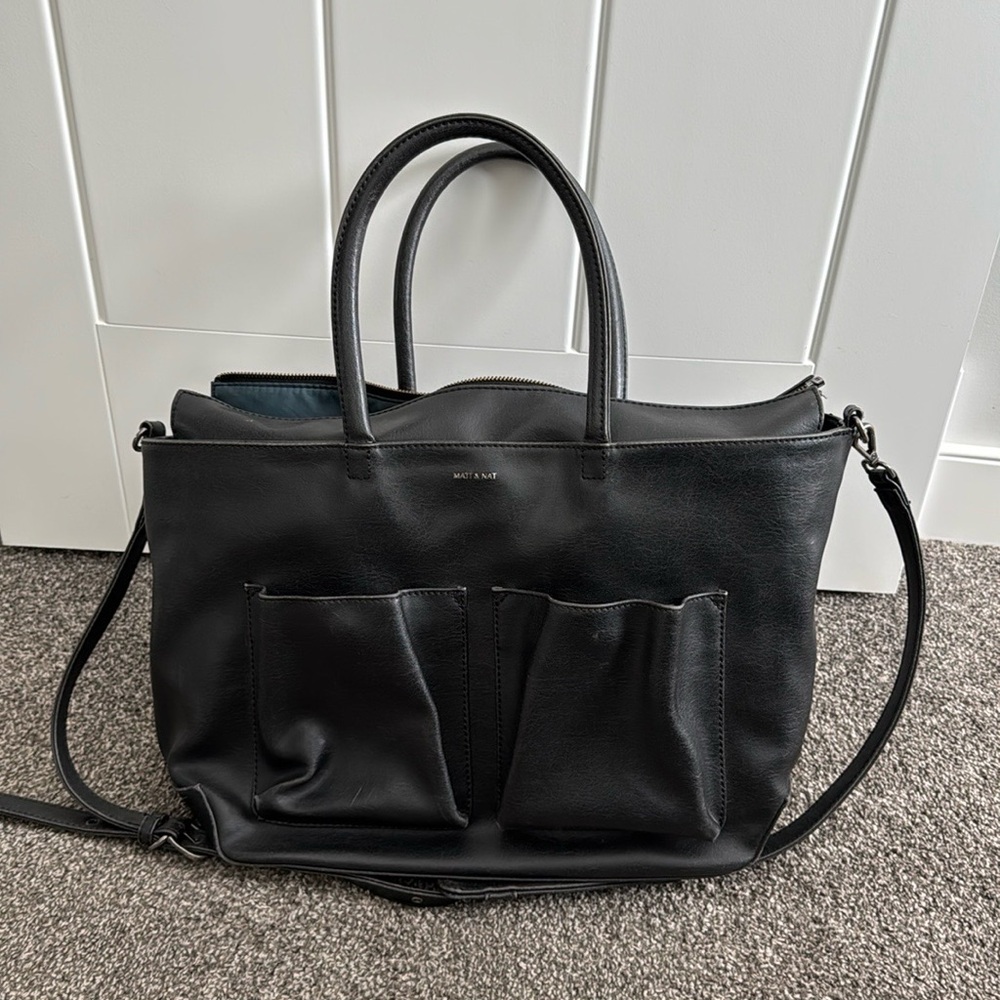 Matt & Nat Black Vegan Leather Tote with Front Pocket Duo